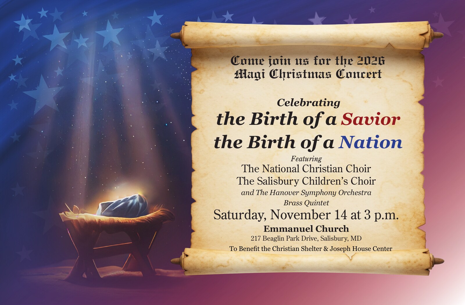 Save the Date: 2026 Magi Fund Christmas Concert, Saturday November 14 at 3 p.m., Emmanuel Church, Salisbury MD